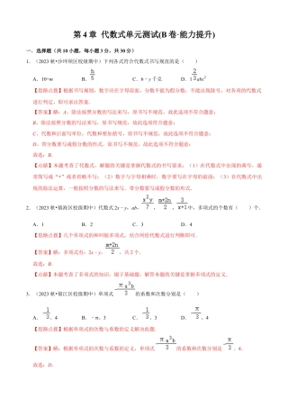 第4章 代数式单元测试(B卷·能力提升)（解析版）-七年级数学上册同步单元AB卷（浙教版）.docx