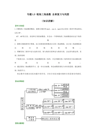 3 锐角三角函数 全章复习与巩固（知识讲解）-九年级数学下册基础知识专项讲练（浙教版）.docx