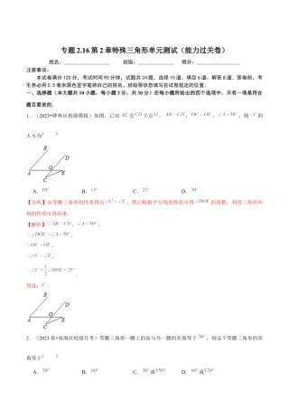 八年级数学上册-课时练习-2.16第2章特殊三角形单元测试（能力过关卷）-（解析版）【浙教版】.docx