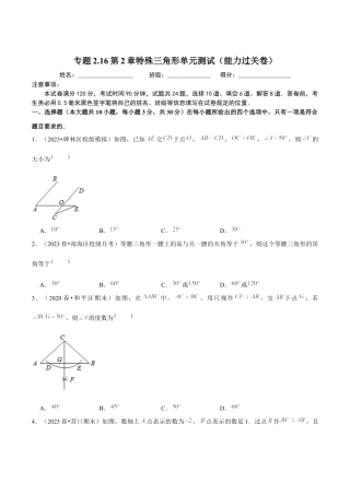 八年级数学上册-课时练习-2.16第2章特殊三角形单元测试（能力过关卷）-（原卷版）【浙教版】.docx