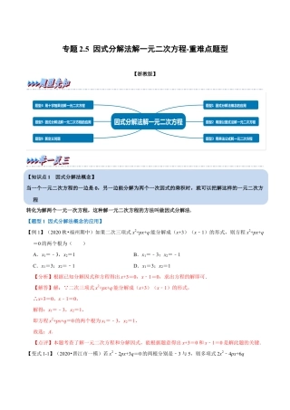 八年级数学下学期-专题2.5 因式分解法解一元二次方程-重难点题型（举一反三）（浙教版）（解析版）.docx