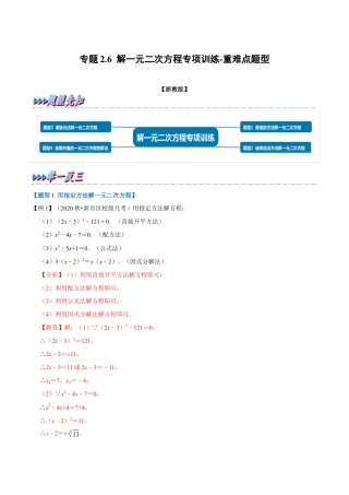 八年级数学下学期-专题2.6 解一元二次方程专项训练-重难点题型（举一反三）（浙教版）（解析版）.docx