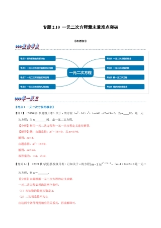 八年级数学下学期-专题2.10 一元二次方程章末重难点突破（举一反三）（浙教版）（解析版）.docx