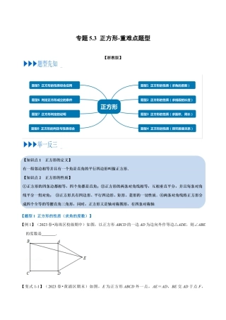 八年级数学下学期-专题5.3 正方形-重难点题型（举一反三）（浙教版）（原卷版）.docx