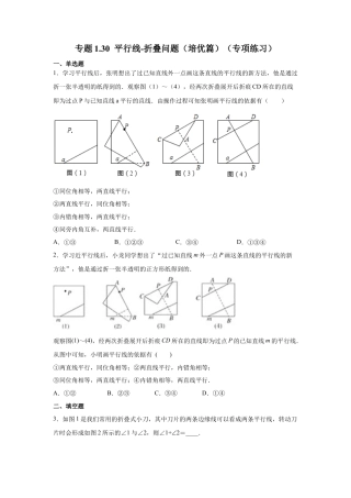 七年级数学下册-课时练习卷-1.30 平行线-折叠问题（培优篇）（专项练习）-（浙教版）.docx