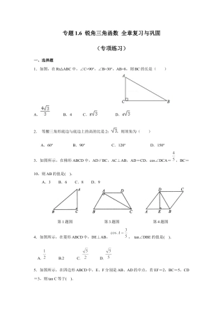 锐角三角函数 全章复习与巩固（专项练习）-九年级数学下册基础知识专项讲练（浙教版）.docx