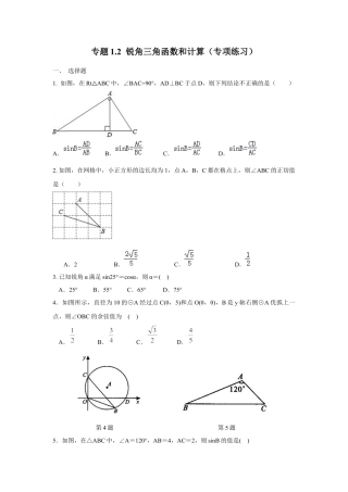 锐角三角函数和计算（专项练习）-九年级数学下册基础知识专项讲练（浙教版）.docx