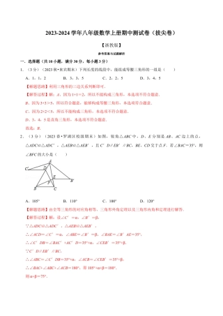 数学八年级上学期期中测试卷（拔尖卷）（举一反三）（浙教版）（解析版）.docx
