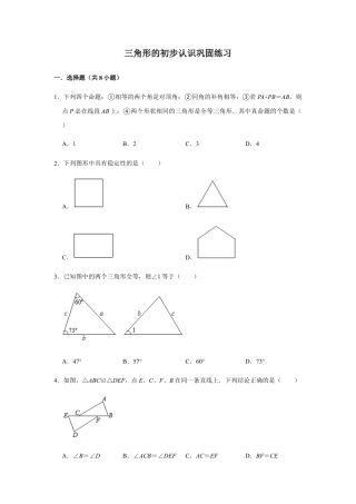 浙教版八年级上册-单元试卷-第1章三角形的初步认识巩固练习.docx