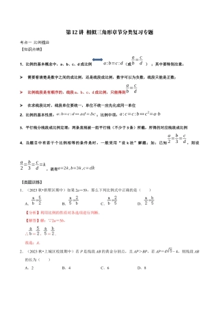 浙教版九年级数学上学期-第12讲  相似三角形章节分类复习专题-【专题突破】(浙教版)(解析版）.docx