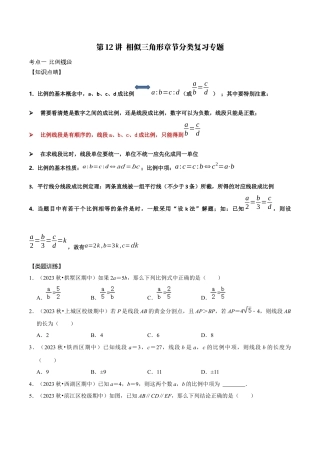 浙教版九年级数学上学期-第12讲  相似三角形章节分类复习专题-【专题突破】(浙教版)(原卷版）.docx