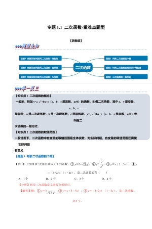 浙教版九年级数学上学期-专题1.1 二次函数（解析版）.docx