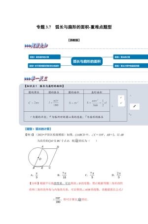 浙教版九年级数学上学期-专题3.7 弧长与扇形的面积（解析版）.docx