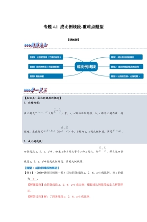 浙教版九年级数学上学期-专题4.1 成比例线段（解析版）.docx