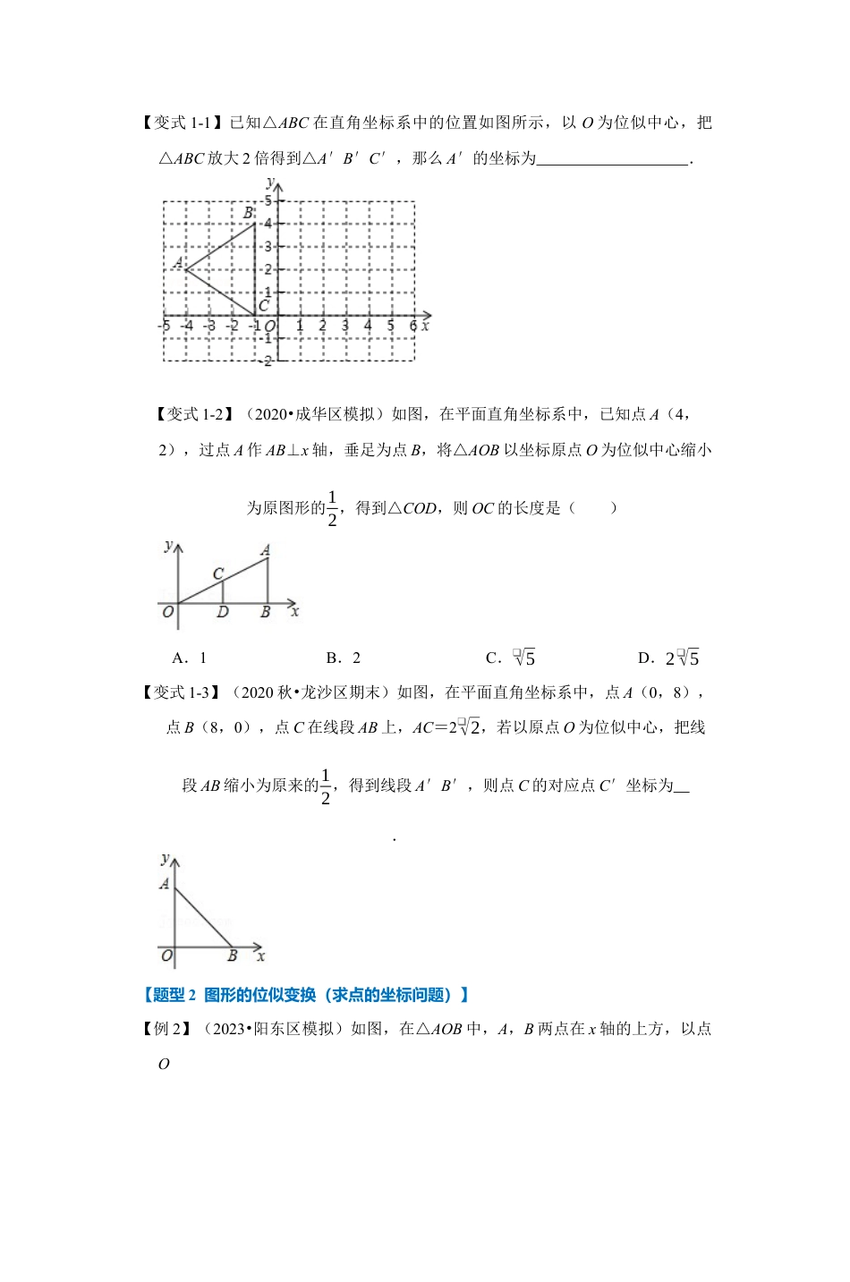 浙教版九年级数学上学期-专题4.6 图形的位似变换（原卷版）.docx_第2页