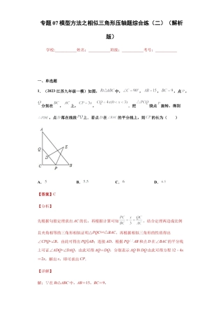 专题07模型方法之相似三角形压轴题综合练（二）（解析版）-【学霸专用】九年级数学专题训练（浙教版）.docx
