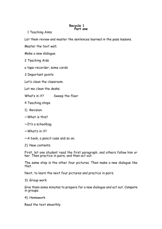 人教pep四年级上册-Recycle 1 单元教案 2（全英）.docx