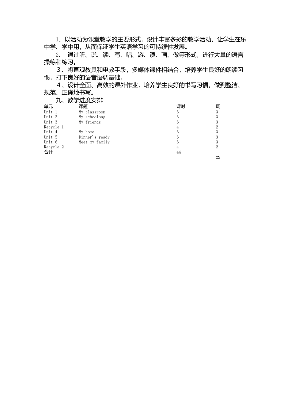 人教PEP小学英语四年级上教学计划2.docx_第3页