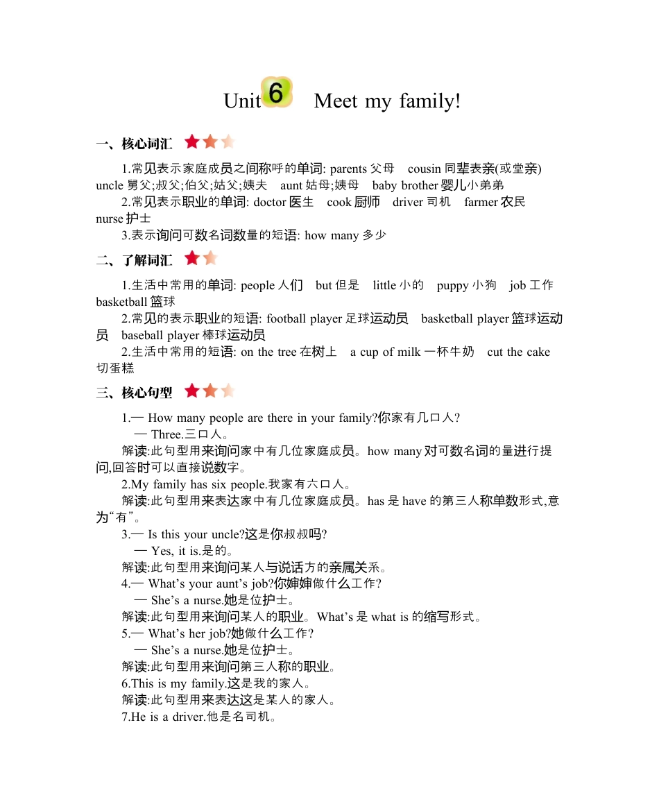 人教PEP英语四年级上册-Unit 6 知识清单.docx_第1页