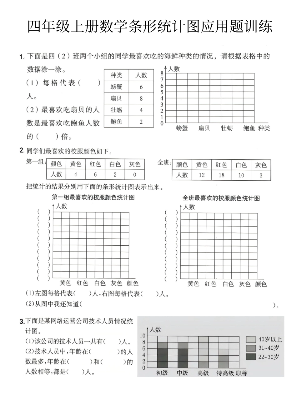 四年级上学期数学期末条形统计图应用题.pdf_第1页