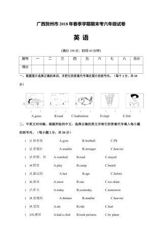 广西贺州市年春季学期期考六年级试卷英语（含答案）.docx