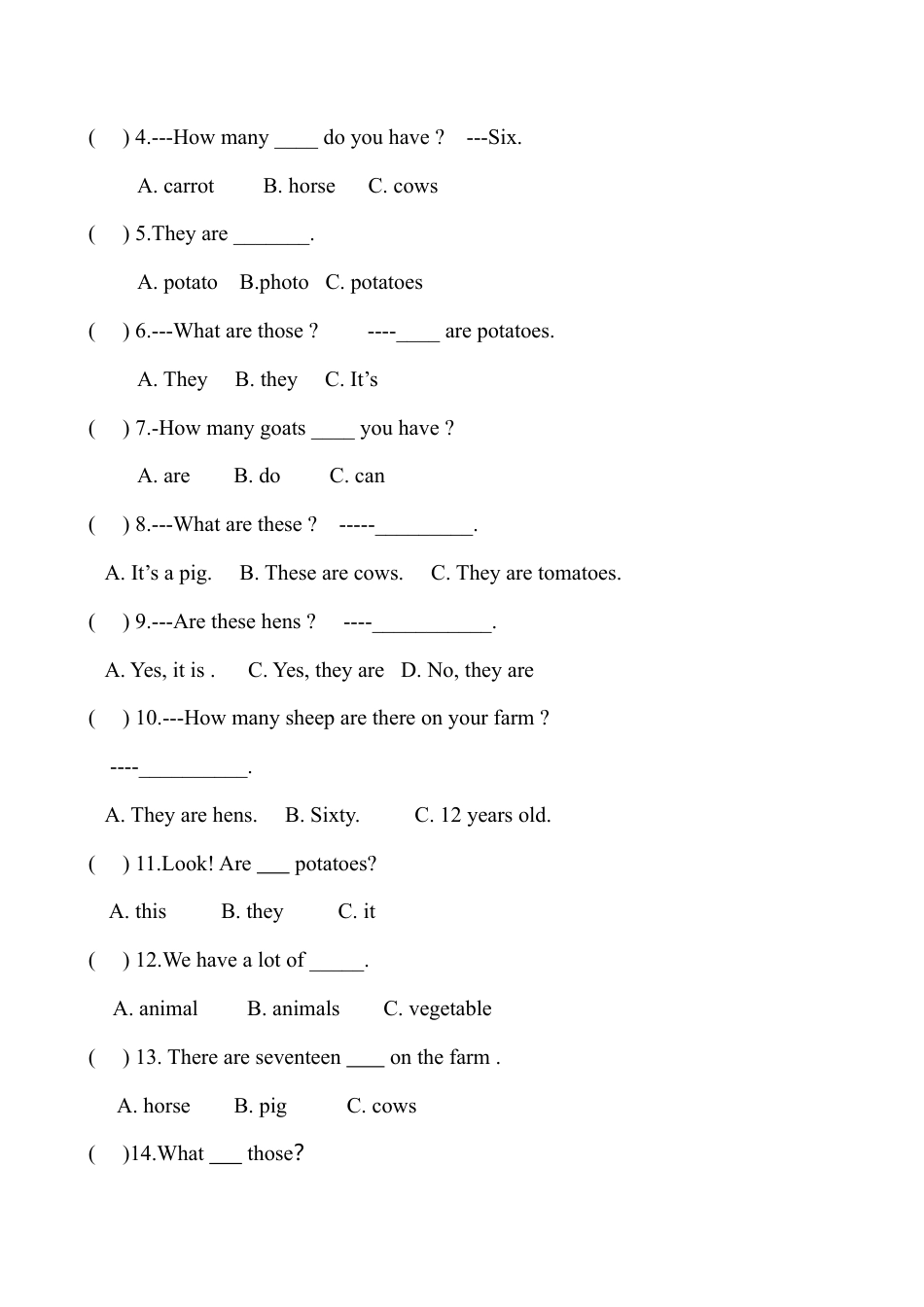 人教PEP英语四年级下册-Unit 4 单元测试2.docx_第2页