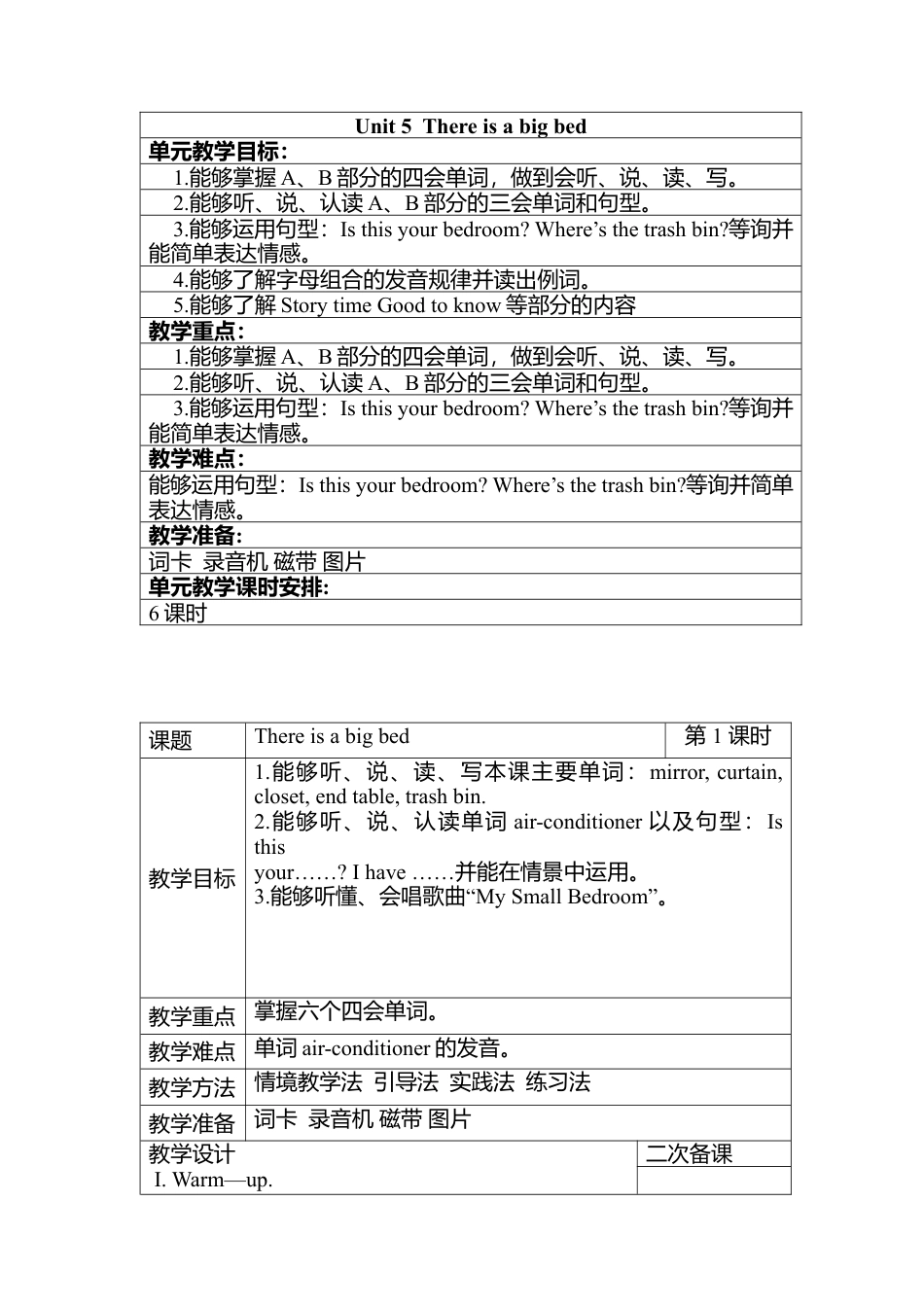 人教PEP英语五年级上册-Unit 5 图表式单元教案 2.docx_第1页