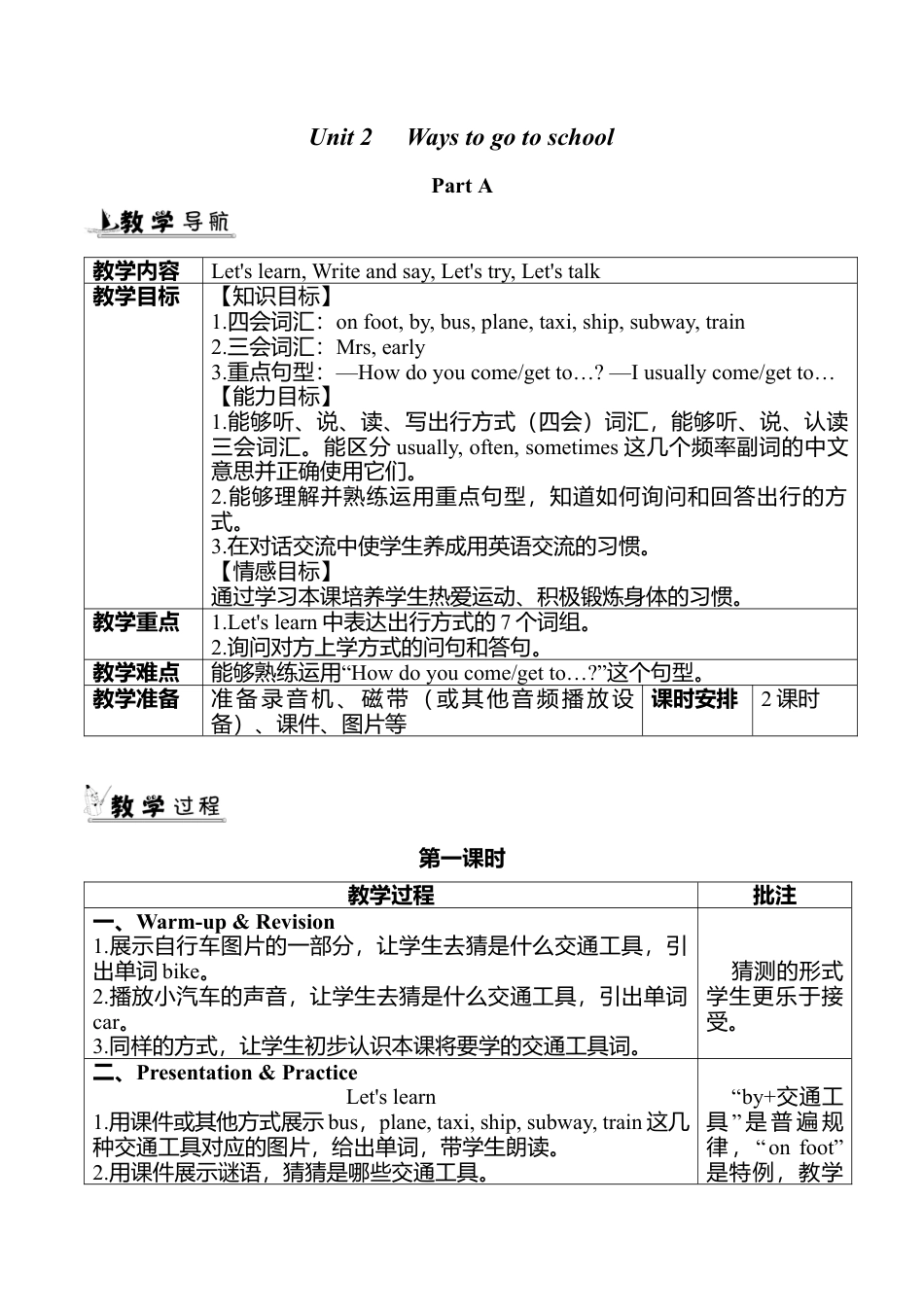 人教版小学6上英语-Unit 2 图表式教案.docx_第1页