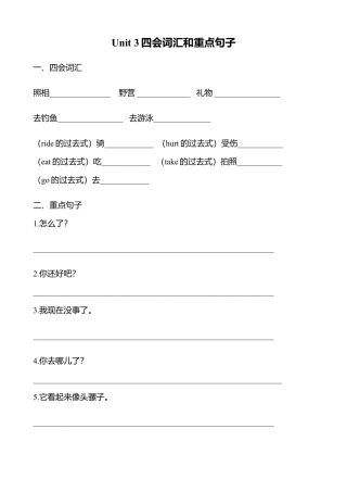 人教版小学英语六年级下册-Unit 3 四会词汇和重点句子练习.docx
