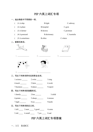 人教版小学英语六上-PEP六英上词汇专项.docx