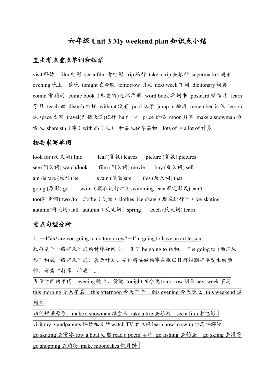 人教版小学英语六上-Unit 3 单元知识小结2 (2).docx_第1页