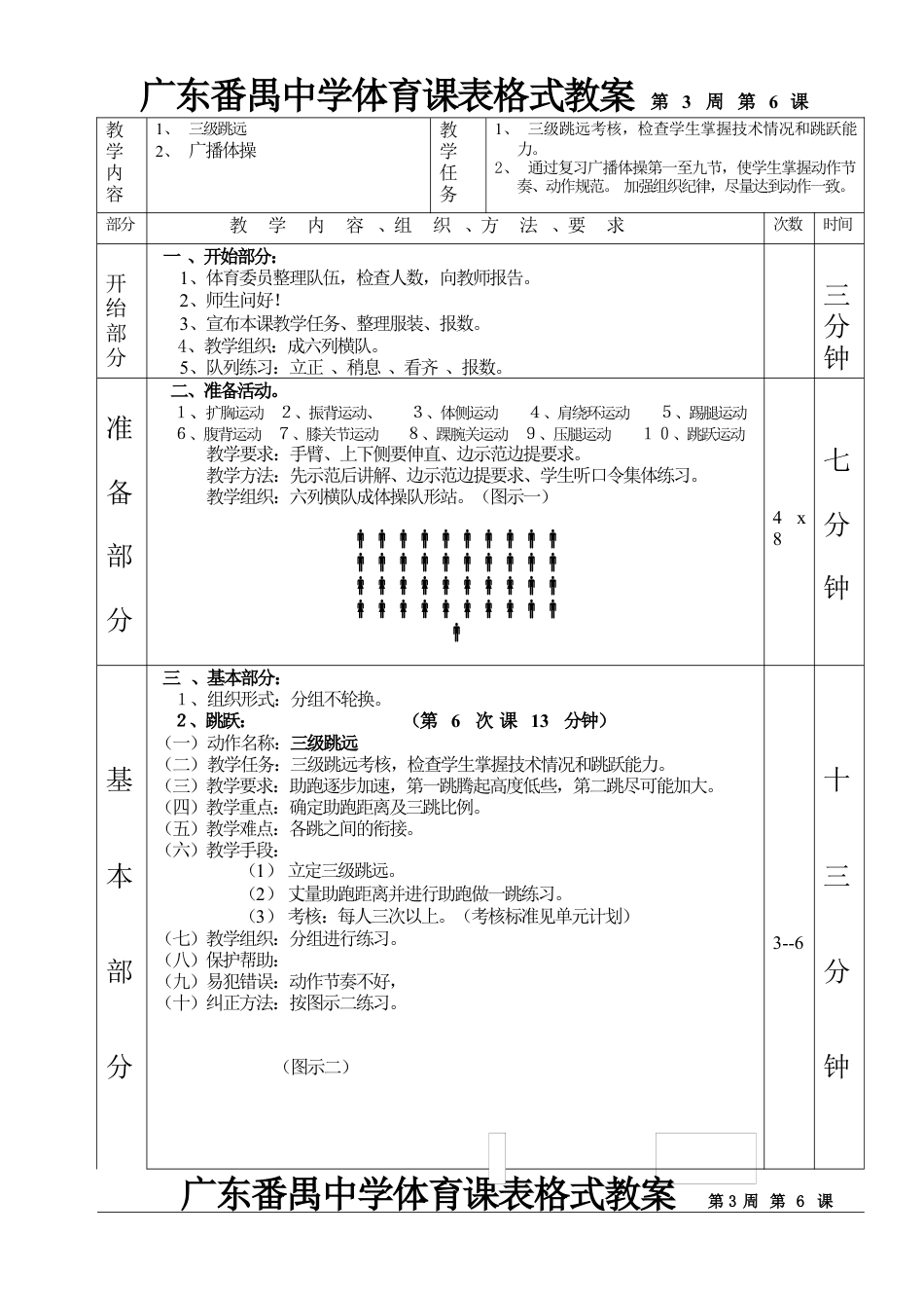 高二体育三级跳远第六课表格式教案.docx_第1页