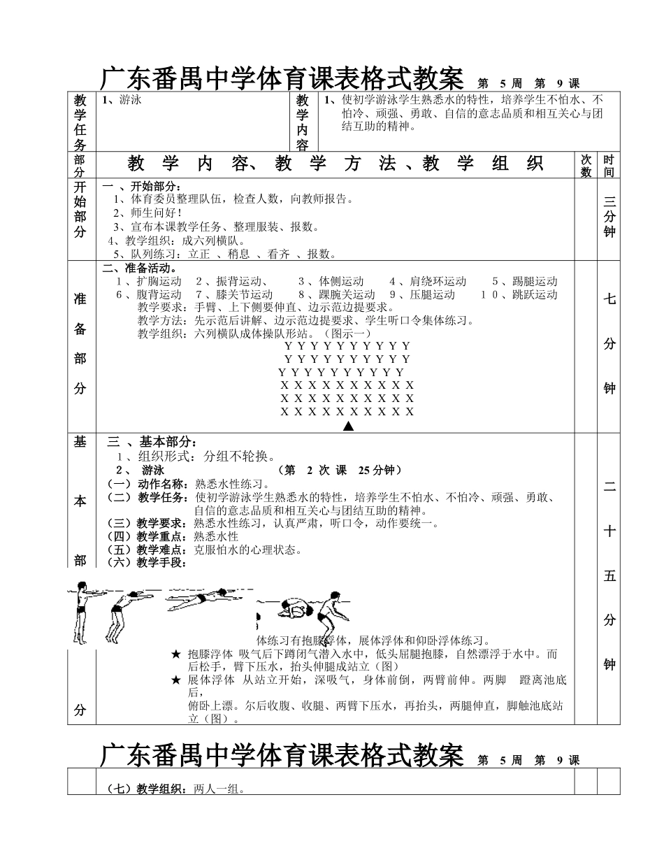 高二体育游泳教案第二课.docx_第1页
