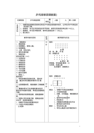 高校乒乓球单项课课时教案(15课时).docx