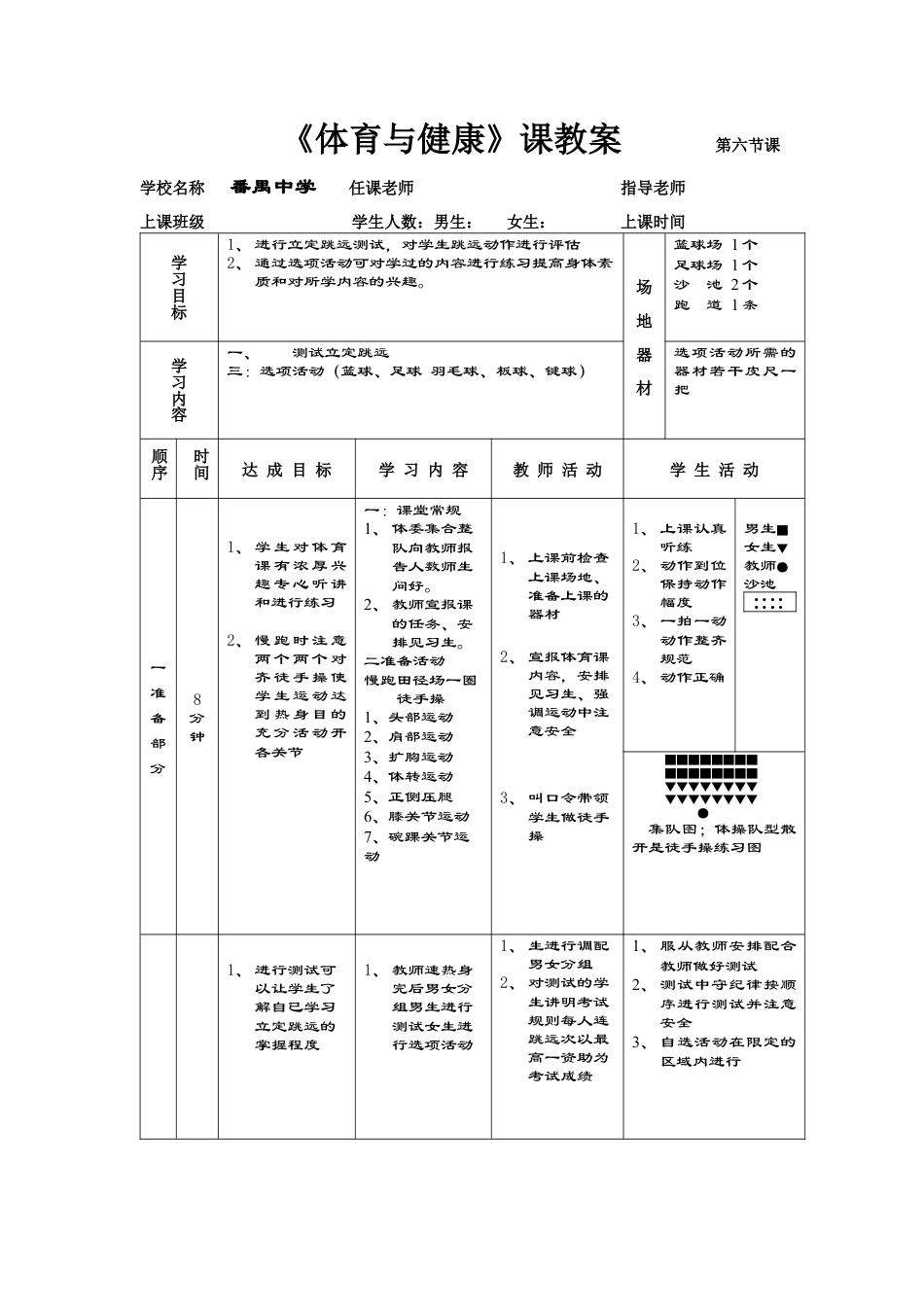 高一年级(体育与健康)优秀教案立定跳远测试第六课.docx_第1页