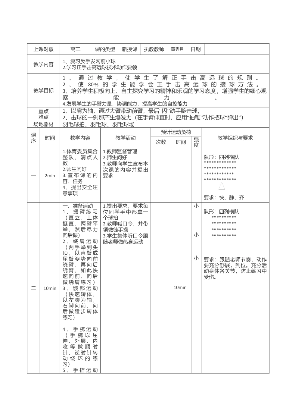 羽毛球正手击高远球教案（高中）.docx_第2页