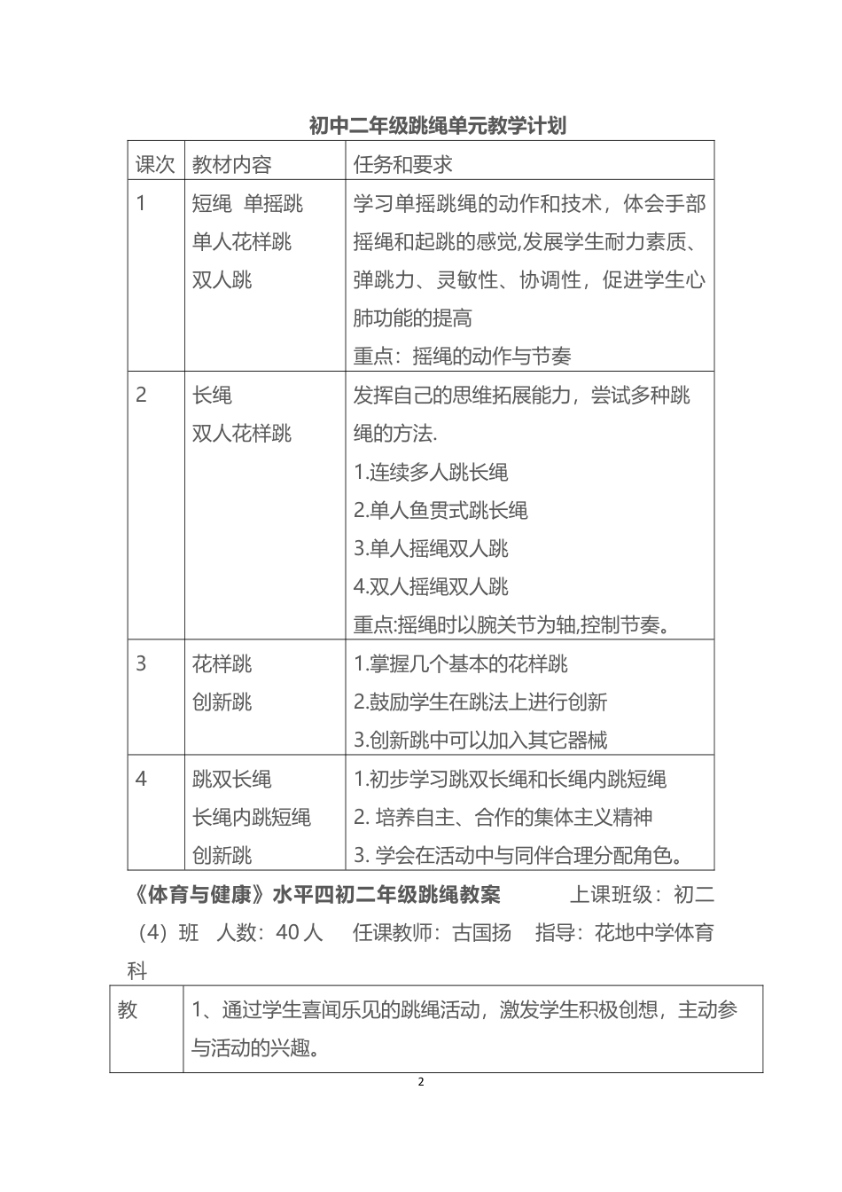 初二年级跳绳教学设计.docx_第2页