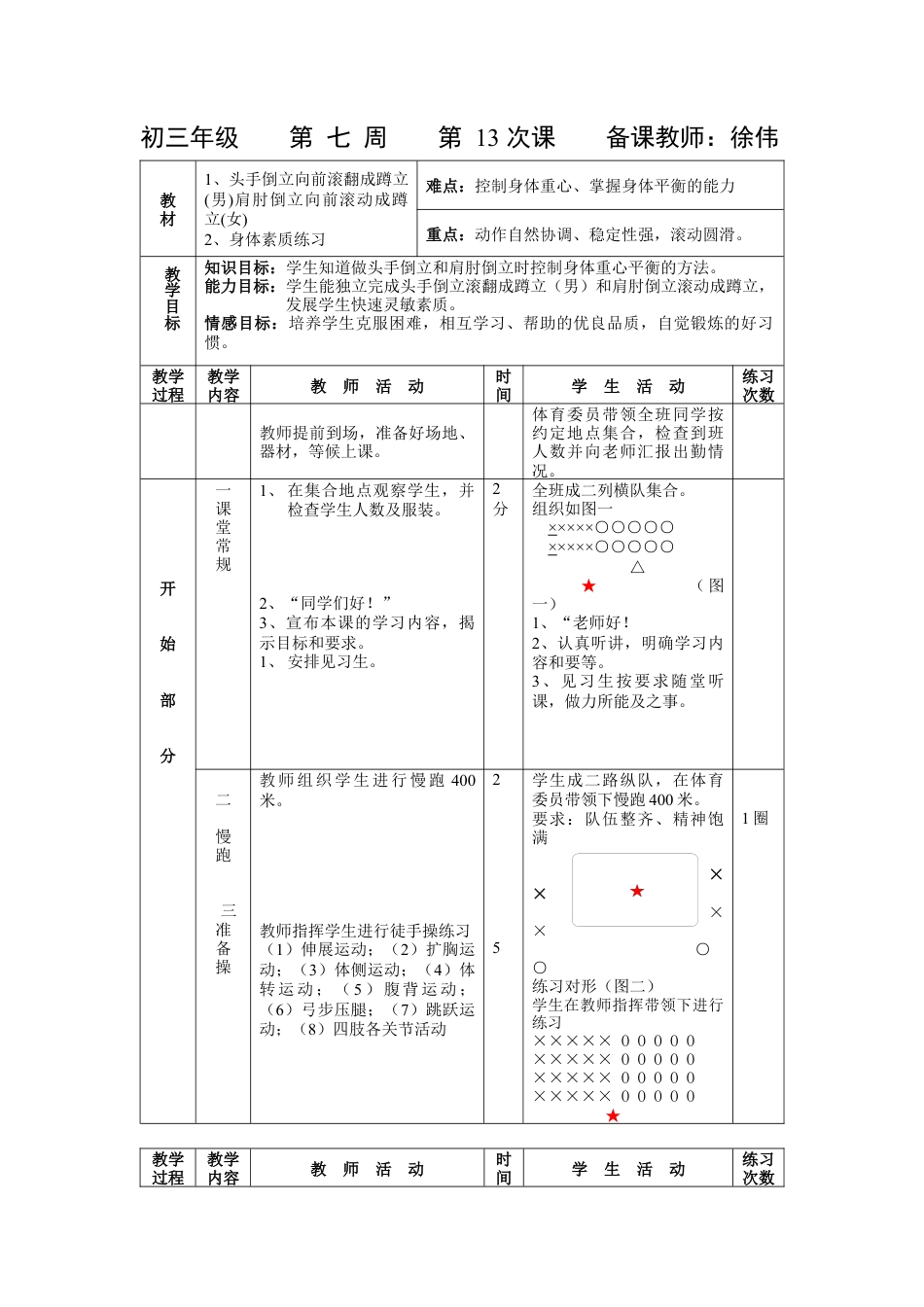 初三《体育与健康》教案-第13次课.docx_第1页