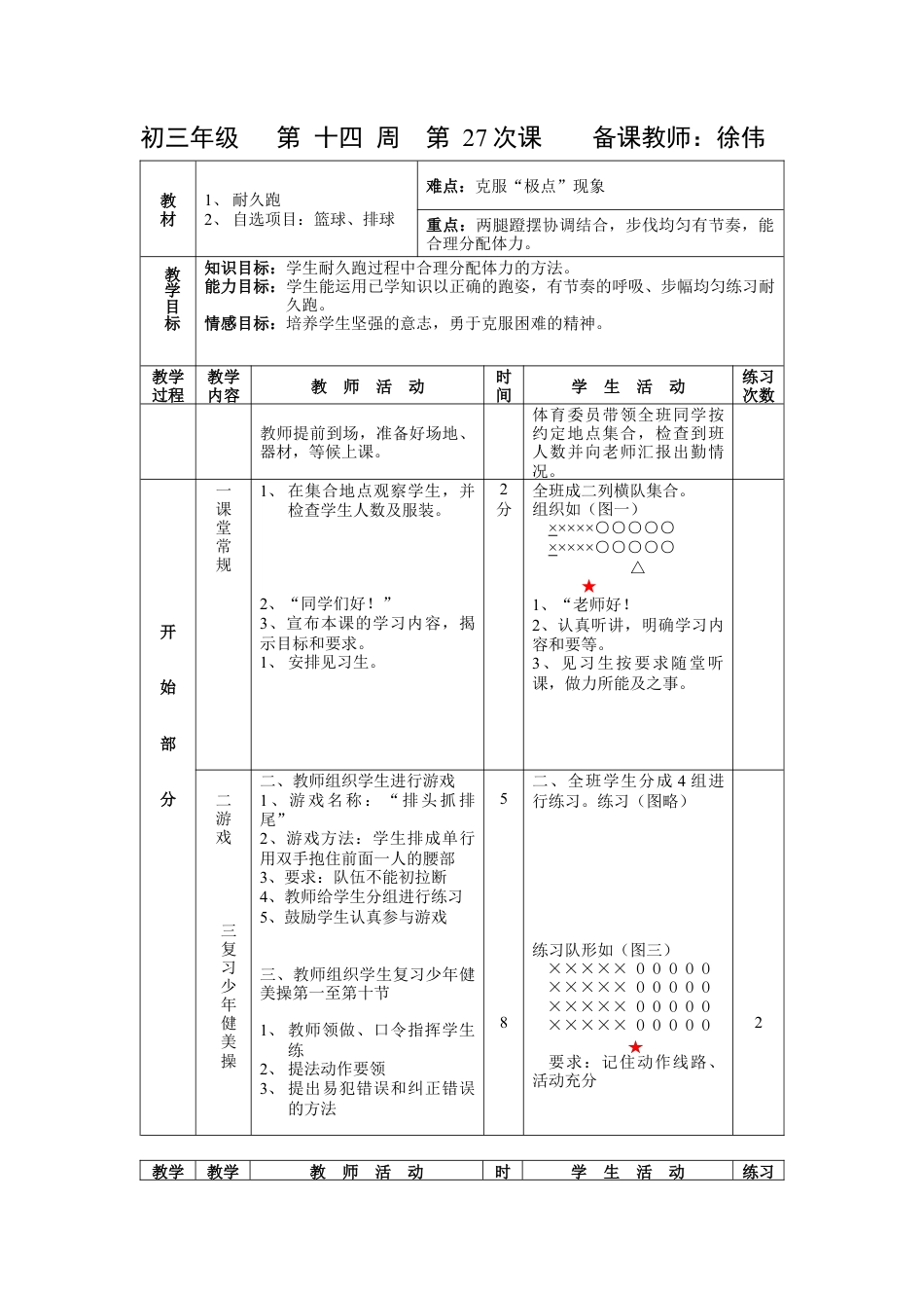 初三《体育与健康》教案-第27次课.docx_第1页