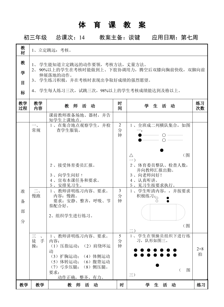 初三《体育与健康》教案-立定跳远考核.docx_第1页
