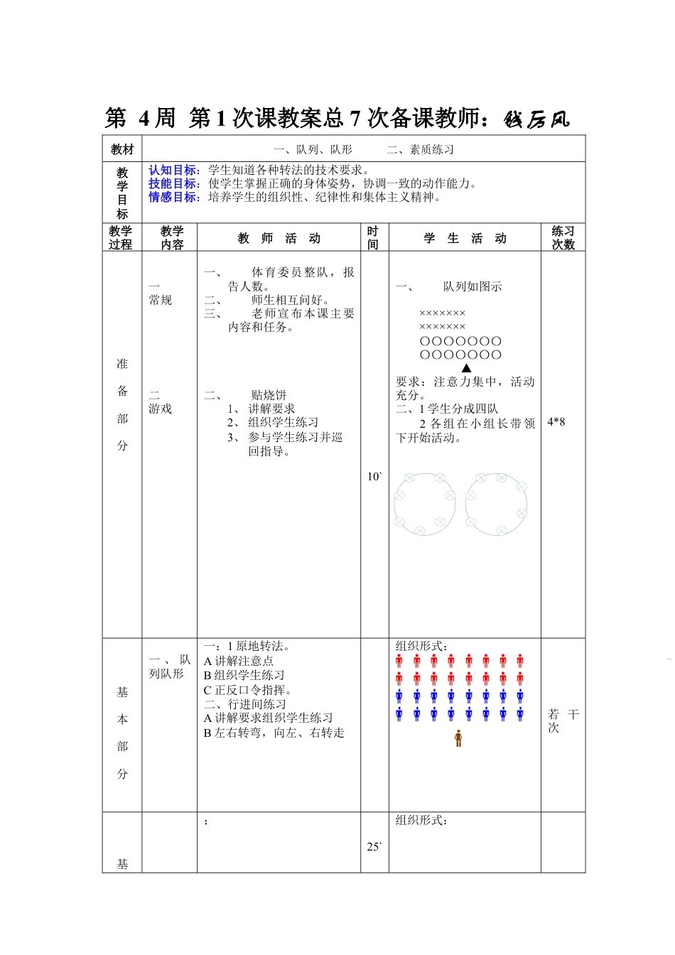 初中七年级体育健康教案-第4周第1次课教案总7次.docx_第1页