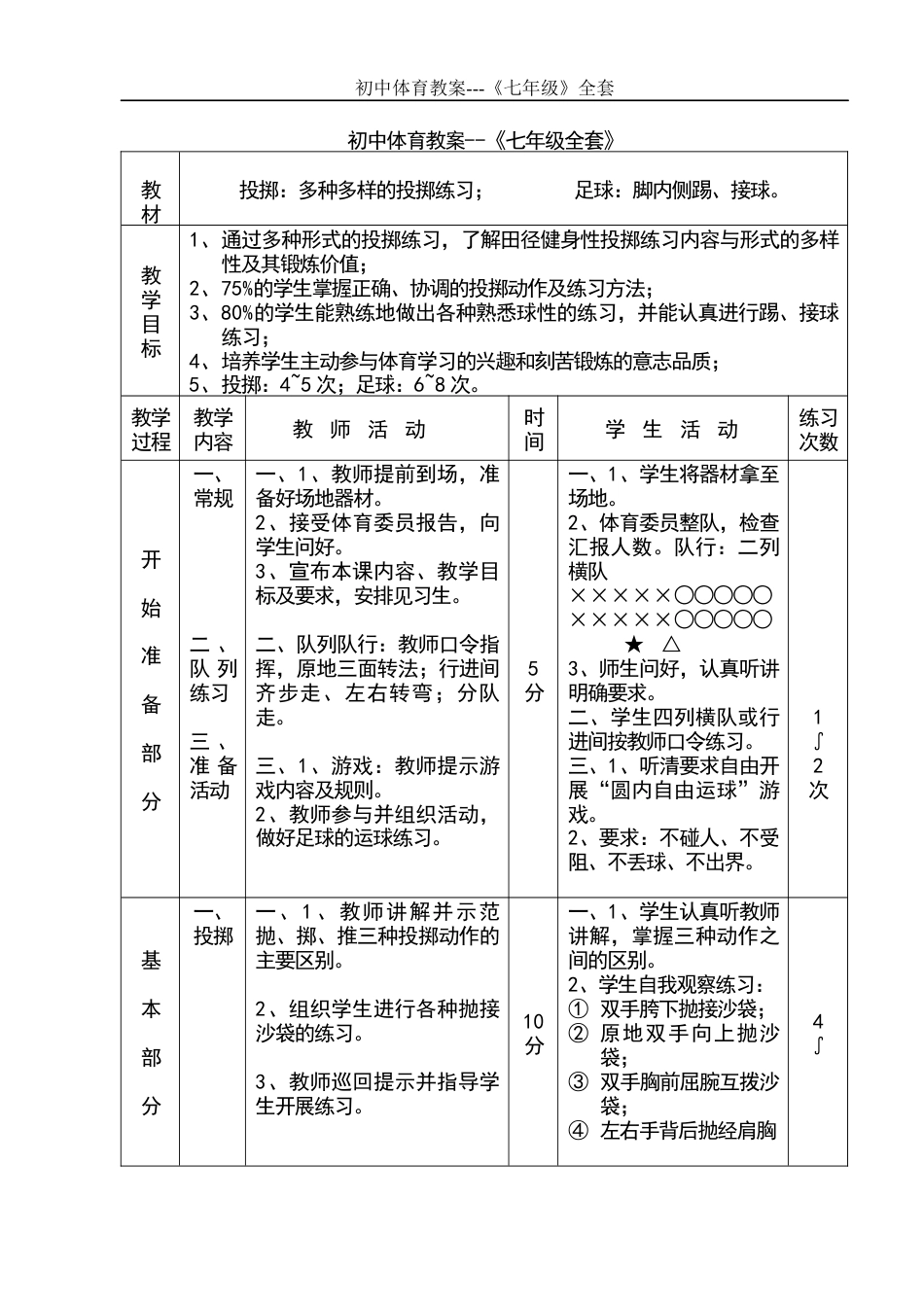 初中体育教案【完整版】七年级.docx_第1页