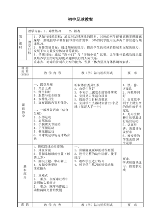 中学足球课时教案（详细）.docx