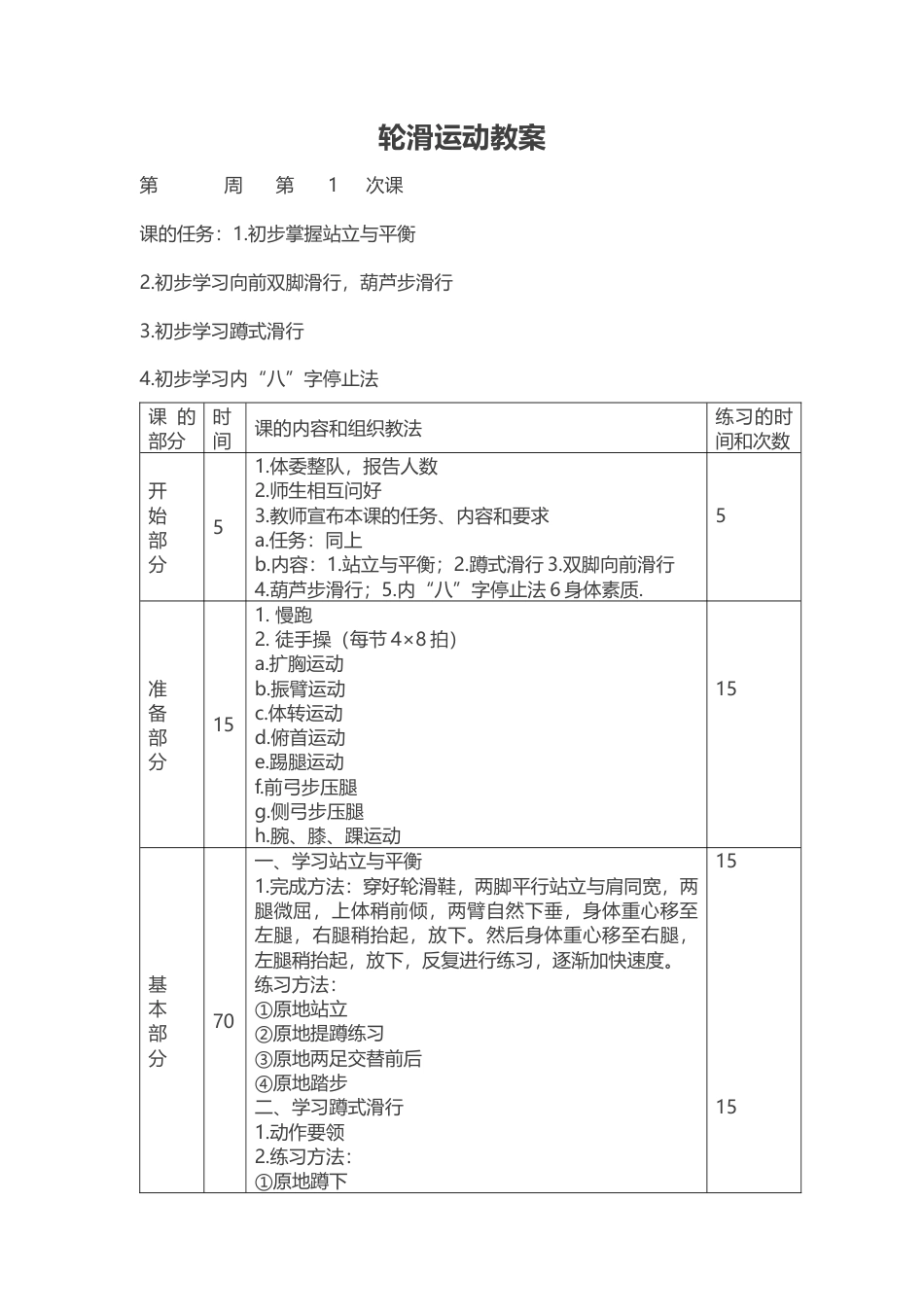 26-轮滑课时教案（15课时）.docx_第1页