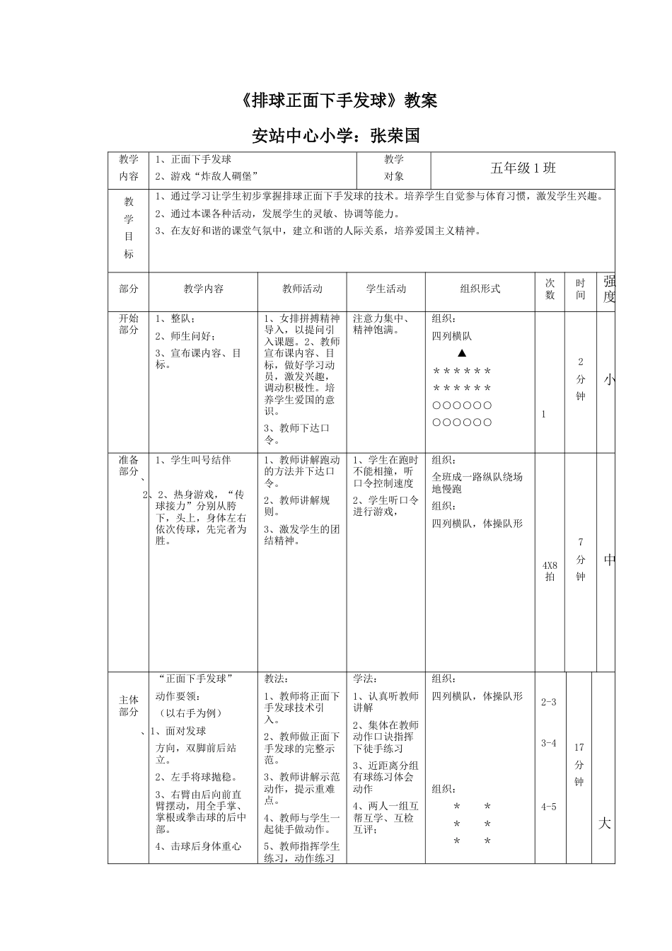 72-排球正手下手发球教案.docx_第1页