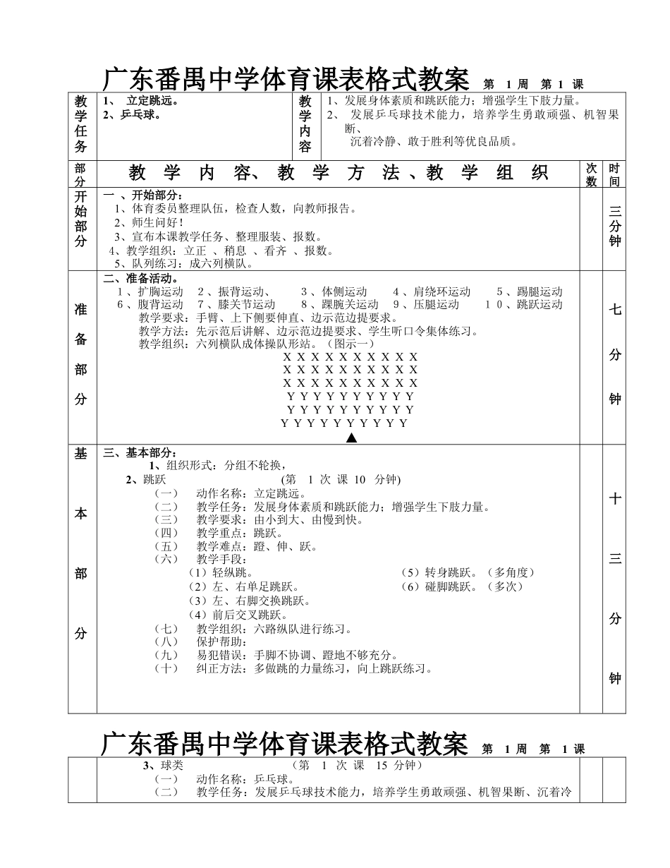 立定跳远乒乓球第1—6课表格式教案.docx_第1页