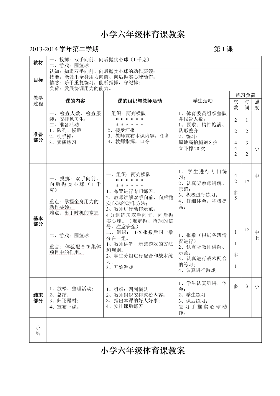 六年级下期体育教案(全册54课时).docx_第1页