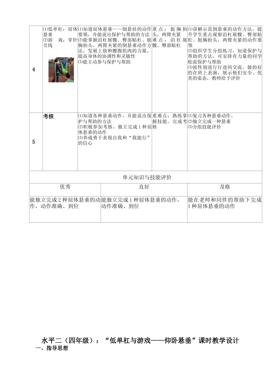 水平二：四年级低单杠与游戏单元教学计划（江苏省小学体育优秀课比赛教案）.docx_第2页