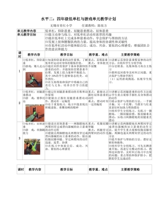 水平二：四年级低单杠与游戏单元教学计划（江苏省小学体育优秀课比赛教案）.docx