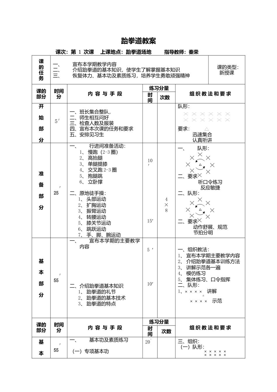 跆拳道教学教案.docx_第1页